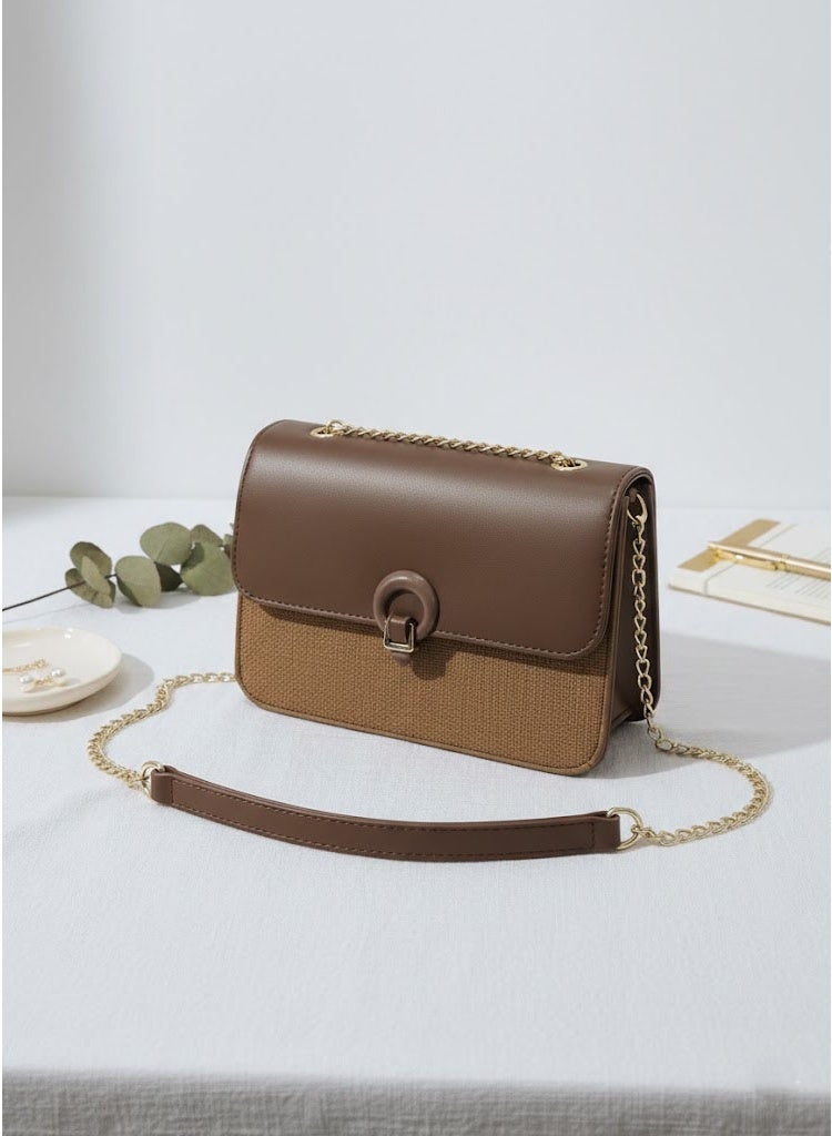 FUMES Coffee brown Women’s Luxury Flap Shoulder Bag with Chain Strap and Magnetic Closure - Image 1